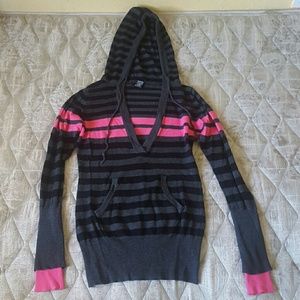 Grey pink and black hooded shirt